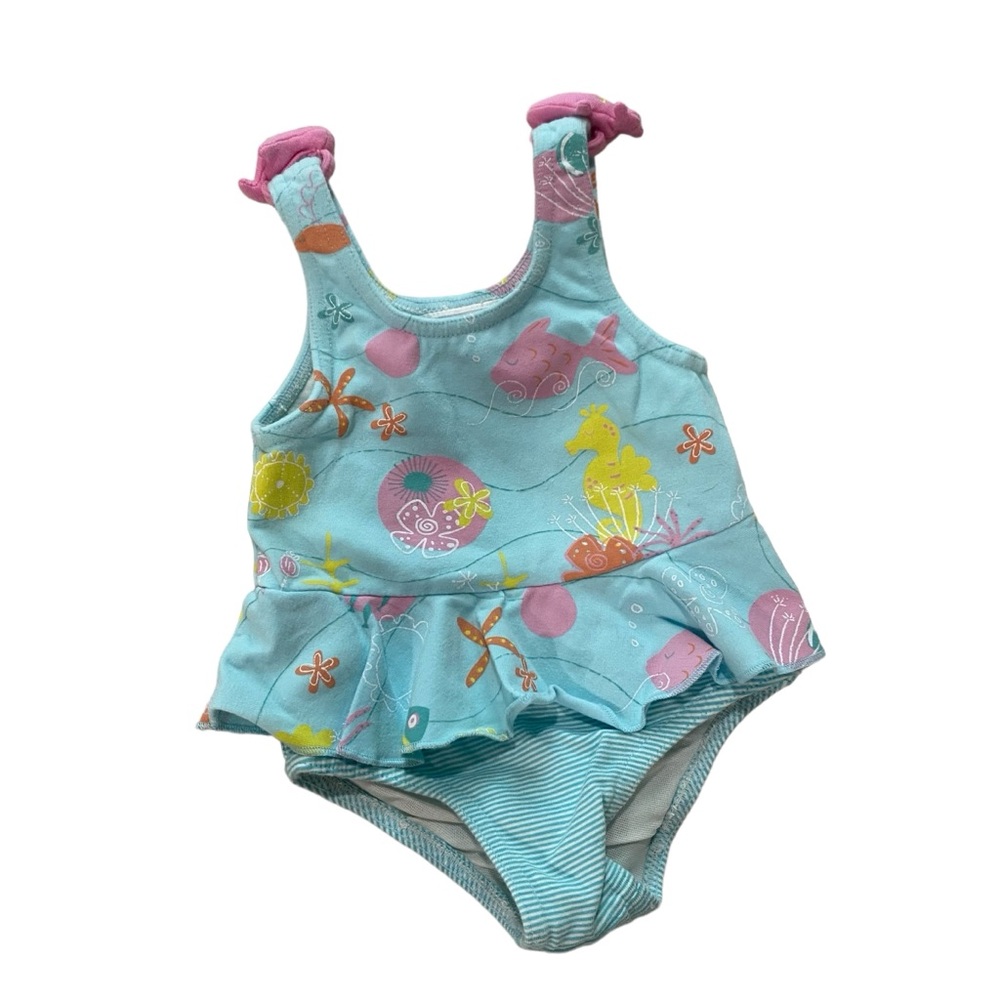 Infant Girls | 9 M | le•top | One pc Swimsuit | Sea Animals | Soft Turquoise